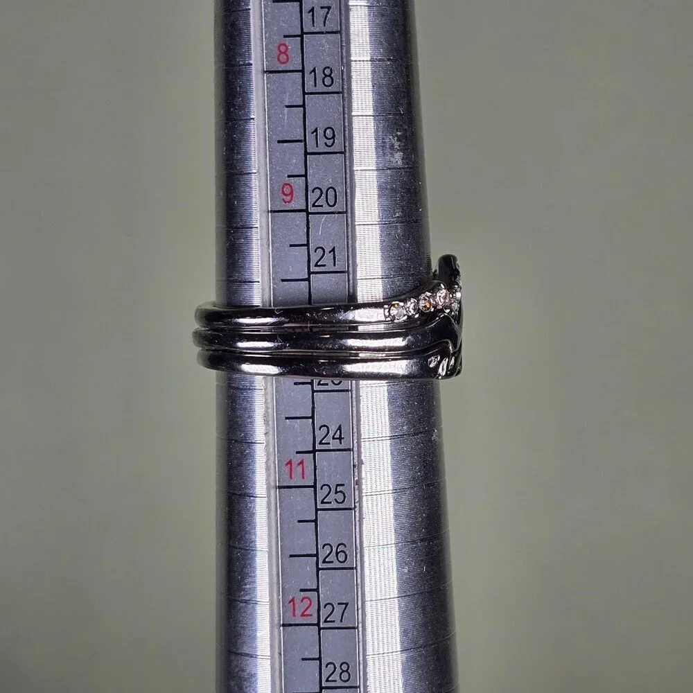 Set Of 3 Mountain-Inspired Silver-Tone Stacking Rings With Crystal Accents Size‎